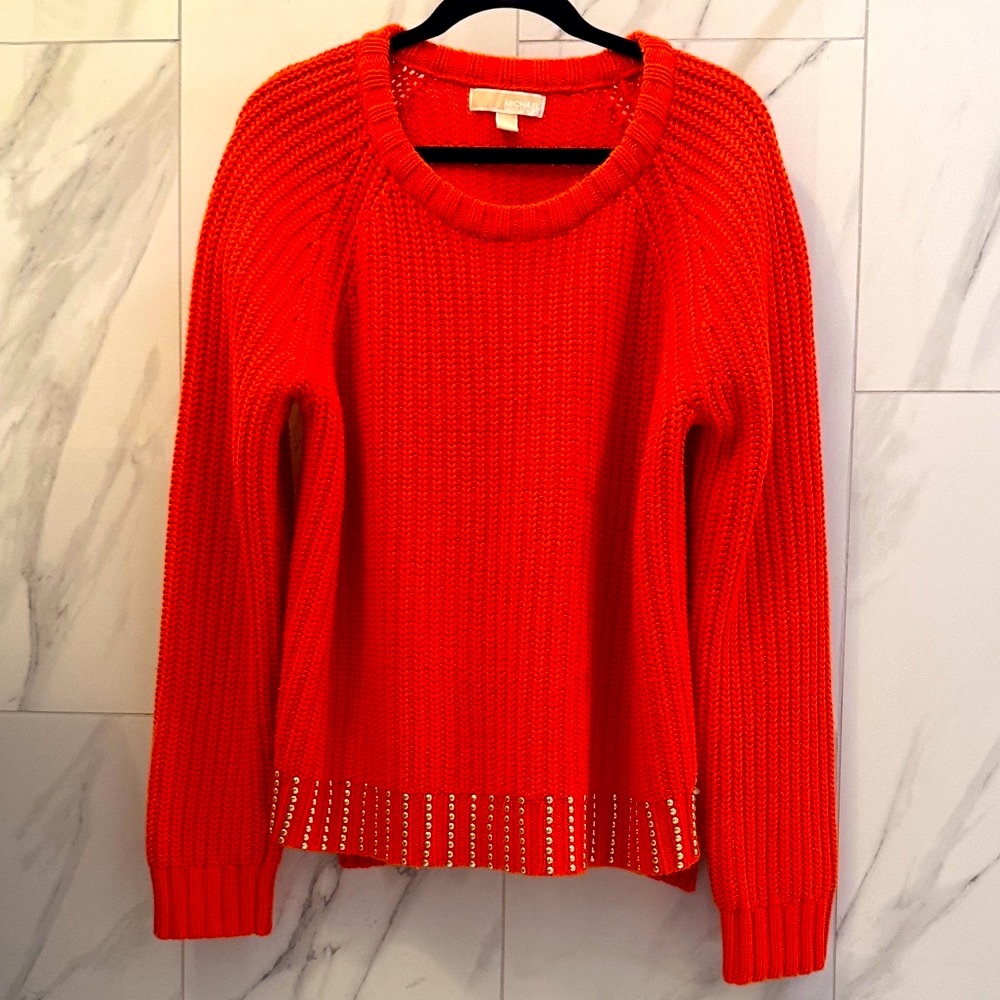 Michaels Bright Orange Crew Neck Sweater with Studded Detail